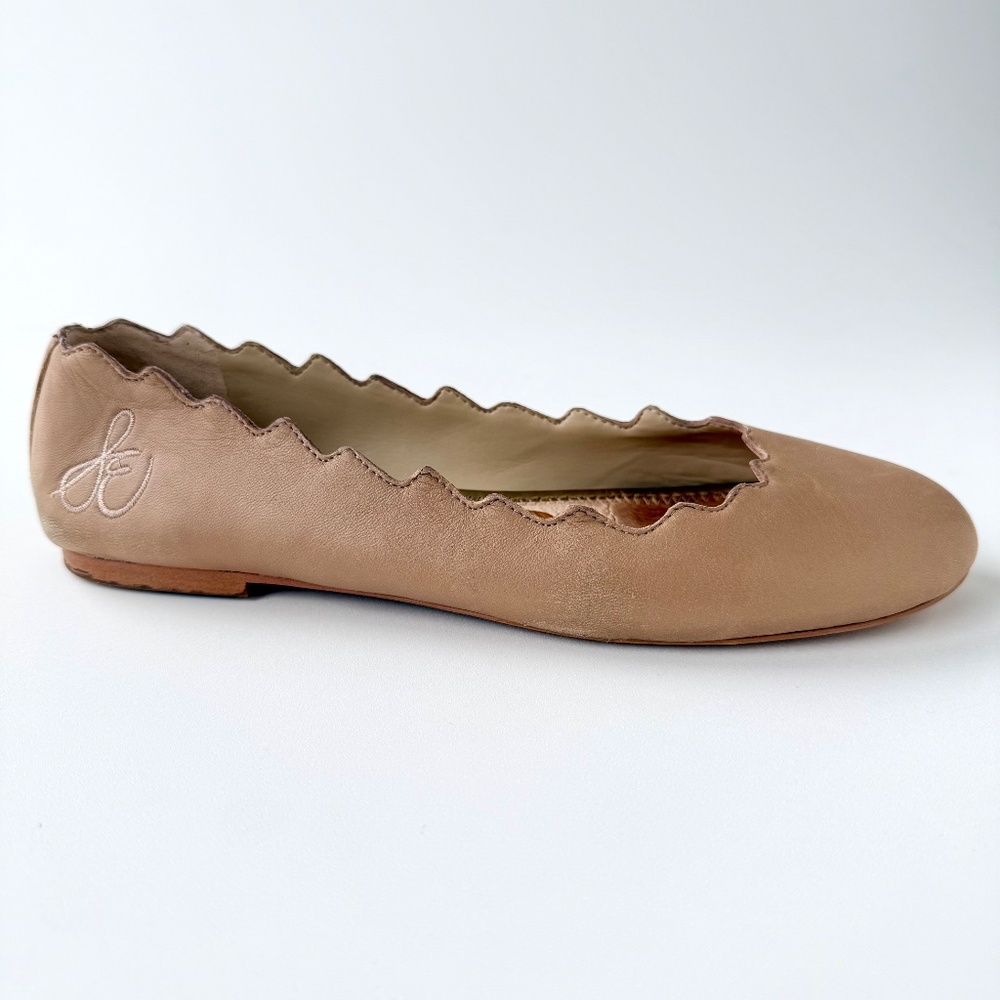 Sam Edelman Francis Classic Ballet Flats 9 Nude Leather Scalloped Edge - Picture 3 of 13